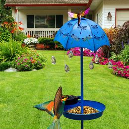 Alimentation solaire parapluie goutte d'eau Simulation lumière dynamique mangeoire pour oiseaux sauvages en métal en forme de parapluie mangeoire pour bain d'oiseaux pour jardin extérieur