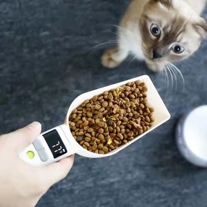 Alimentación blanca USB recargable comida seca para perros y gatos cuchara medidora báscula Digital dispensador electrónico Lcd herramienta de pesaje suministros para mascotas