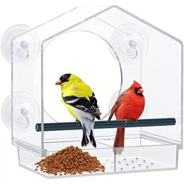 Mangeoire à oiseaux pour fenêtre d'alimentation, plateau coulissant rechargeable, résistant aux intempéries extérieures, résistant aux écureuils, évacuation de l'eau de pluie, transparent