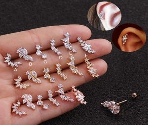 Feelgood roségouden kleur gebogen cz lage stud helix rook schroef rug oorrel 20 g roestvrijstalen oor piercing sieraden7356436