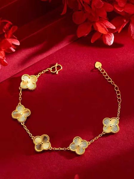 Feerie van Bracelet New Fashion 24k Clover Bracelet Womens Lucky Grass 999 Full Gold 3D Gift Hard For Girlfriend