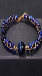 Fehame de alta calidad lapiseta natural Lazuli Blue Tiger Stone Beads Bracelets for Women Men Stretch Brailet Round Bracelet Pareja Regalo4152560