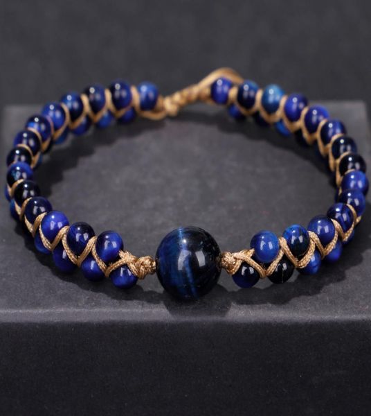 Fehame haute qualité naturel Lapis Lazuli bleu œil de tigre pierre perles bracelets pour femme hommes extensible rond Bracelet Couple cadeau 5367071