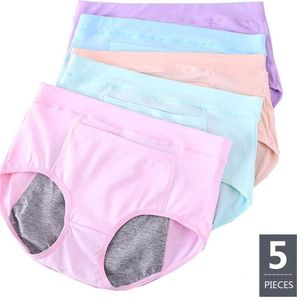 Feilibin 5pcs / lot preuve de fuite culotte menstruelle femmes sous-vêtements pantalons physiologiques coton sain sans couture dames culottes Y2749