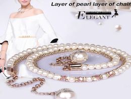 Feimu Allmatch Pearl Belly Chain Femmes Crystal Diamond Thin Belt One-Piece Robe Decoration Accessoires STRAP4279017