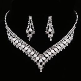 FEIS Luxe diamant imitatie parel multilayer hol bruid mode-accessoires bruiloft ketting en oorbellen set50609081366965