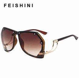 Feishini 2020 Marque Big Rimless Fime Femmes Lunettes de soleil Brand Design Fashion Trends Glunes surdimensionnées Gradient UV Gradient8076774