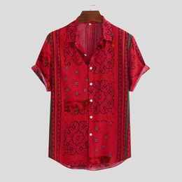 Feitong Heren Streep Shirt Zomer 2020 Buttons Down Korte Mouw Losse Hawaiiaanse Shirt Casual Gedrukt Rood Blusas1208d
