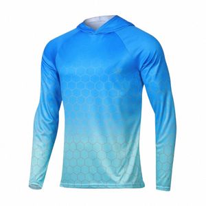 Feiyue Sun Protecti T-shirts bleus à capuche pour hommes UPF 50+ Lg manches séchage rapide respirant randonnée aller chemises de pêche UV-Proof TOPS e7oc #