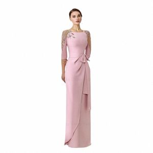 Felicity Fi Pink Mother of the Bride Dr 2024 Mermaid Square Wedding Guest Dres Applique Pleat Bow Party Evening Jowns V34C#