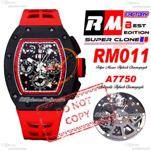 Felipe Massa 011 Automatische flyback Eta A7750 Chronograph Mens Watch RMF Black Ceramics Case Skeleton Dial Red Rubber Riem Super Edition Puretime Reloj Ptrm