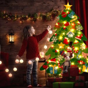 Felt Christmas Tree DIY Mur suspendu joyeux Noël décorations arbre LED LUMIRES LEULES NOUVELLE ANNÉ