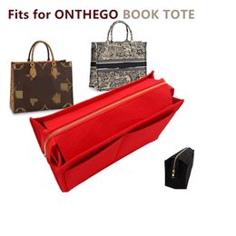 Vilten stoffen insteek Booktote Organizer voor luxe handtas Cosmetische tas met rits Organizer Travel Mommy Bag Fit Onthego insert 2111815