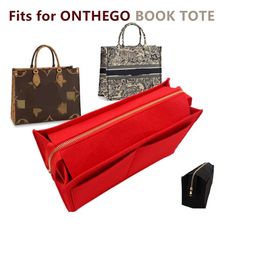 Vilten stoffen insteek Booktote Organizer voor luxe handtas Cosmetische tas met rits Organizer Travel Mommy Bag Fit Onthego insert 2112119