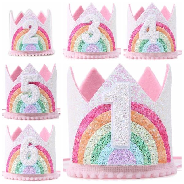 Feutre arc-en-ciel le thème d'anniversaire de la fête d'anniversaire 1er 2ème 3e Happy Decor Kids Baby Shower Numéro Chapeau Unicorne 240419