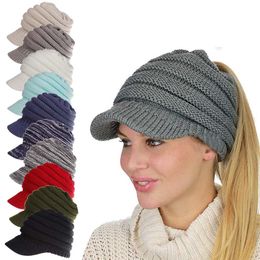 Bonnet femme queue chapeau chaud tricot désordre haut chignon queue de cheval visière bonnet pour l'hiver 12 couleurs M259V