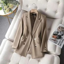 Femme Noir Blazer Double Boutonnage Manteau Femmes Tempérament Taille Enveloppée De Haute Qualité Mince Couleur Unie Polyvalent Veste De Costume 240321