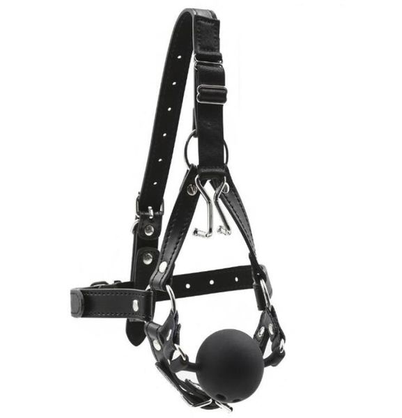 Harnais en cuir noir pour femme, bouche ouverte, Gags, crochet de nez en acier inoxydable, dispositif de bondage, passion adulte, flirt, jeux sexuels BDSM P3549809