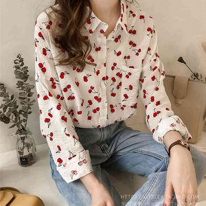 BLUSAS Autumn Tops Camisa de manga larga BLOUNTA DE INTRUME CHERRY CHERRY CHERRY BLUSE 837G 210420