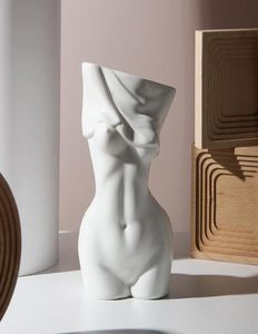 Vase de corps féminin en céramique Vases de courbe féminine look de déshabillage Vase floral créatif pour Bohe décoration de bureau à domicile cadeau pour ami 29100453