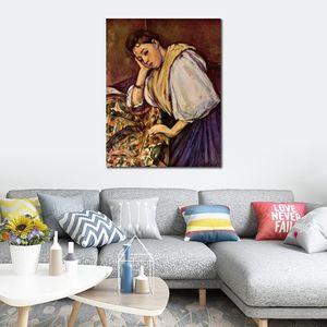 Femme Toile Art Jeune Fille Italienne Reposant Sur Son Coude 1896 Paul Cezanne Peinture Artwork Artwork Home Decor pour Chambre