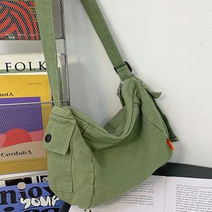 Vrouwelijk canvas Fabric Hobo Soft Slouchy schoudertas Y2K Student Leisure Middelgrote schoolboek Laptop Pouch Messenger Side Bag 240518