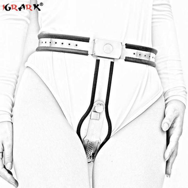 Bragas de cinturón de castidad femenina BDSM Bondage Gear Metal Dispositivo de bloqueo de correa de acero inoxidable Juguetes sexuales para mujeres Parejas Juegos para adultos P0826