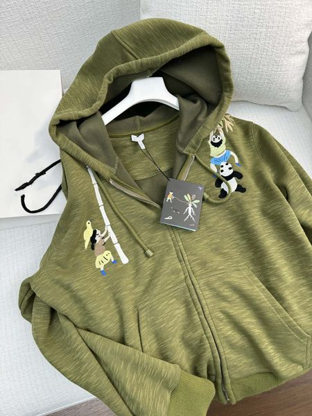 Sweat-shirt à capuche et manches longues pour femme, vêtement ample, avec fermeture éclair, motif Panda vert Olive, début du printemps, nouvelle collection 2024