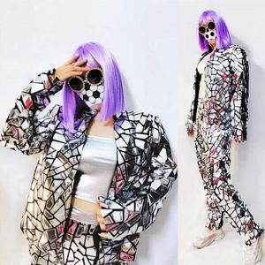 Danseuse Dancer Stage Wear Team Hip Hop Jazz Rock Rock Silver Laser Mirror Sequins Jacket Pantal