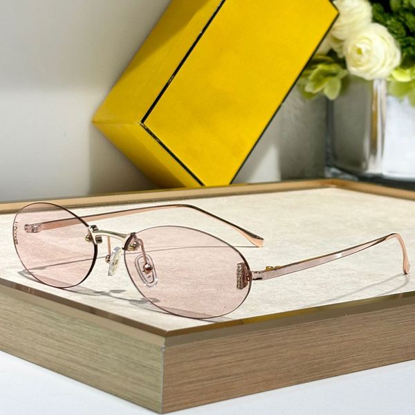 Marque de créateur féminine FFirst Crystal Rose Gold Colored Sunglasses Nouveaux verres roses ovales sans cadre