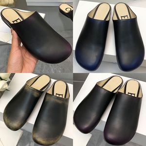 Vrouwelijke ontwerper Vintage lederen enkele schoenen Geborstelde kleur Eenvoudig Grote kop Casual Liefdesschoenen Ronde kop Gemaskerd kalfsleer Antislipzool Damespantoffels