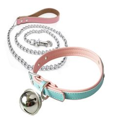 Collier de bondage d'esclave de cosplay de chien femelle avec la laisse de chaîne et les dispositifs de contrainte sexuelle de cloche jouets de fête Kinky Play pour les femmes J3296389