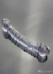 Vrouw Double Heads Magic Purple Crystal Ribs Glass Penis Dick Stick Analplug Dildos Adult Sex Toys Sexo Game Product voor Women6331496