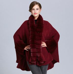 Femme fausse fourrure de renard solide Cape Poncho Cardigan tricot dame châle étole enveloppe pull #4143