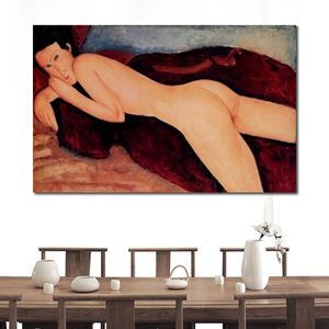 Vrouwelijke figuur abstracte canvas kunst liggend naakt vanaf de rug Amedeo Modigliani schilderij handgeschilderd kunstwerk slaapkamer decor