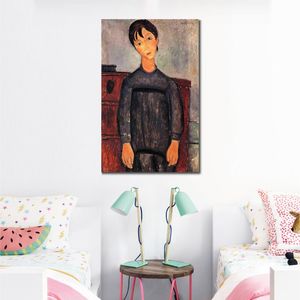 Vrouwelijke figuur canvas kunst klein meisje in zwarte schort Amedeo Modigliani schilderij handgeschilderde olie moderne kantoor decor