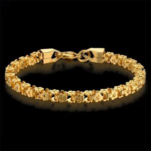 Bracelet fleur femme pour femmes Braslet couleur dorée 14k or jaune chaîne lien Bracelets femme bijoux