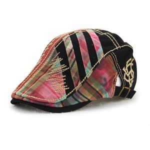 Femme français bérets casquette à carreaux réglable décontracté rétro béret bec de canard chapeau femmes hommes gavroche os casquette plat à pointe gorras