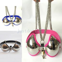 Dispositifs de chasteté femme entièrement réglable ouvert en acier inoxydable ceinture de chasteté soutien-gorge équipement Cage cadenas A76