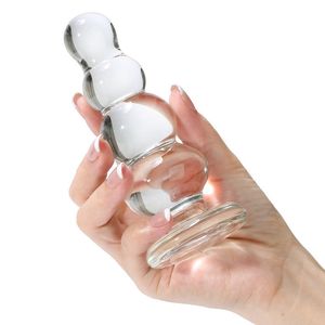 Godemiché en verre pour femme, masturbateur, jouet sexy pour adulte, point G, bâton de perle, pénis Transparent, Massage au feu de glace, Plug anal, grands produits