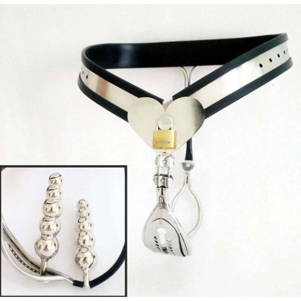 Cinturón de castidad en forma de corazón para mujer, Pnaties de esclavo con bloqueo Anal y tapón para la vagina, ropa interior de acero inoxidable, juguetes de Bondage