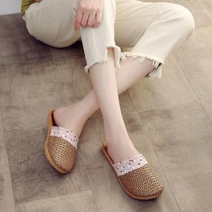 Vrouwelijke huislinnen slippers indoor zomervloer niet-slip bodempaar handwerk sandalen en 2024 u 92