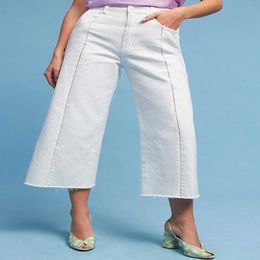 vrouwelijke jeans Pilcr High Waist White Center Hollow Out Crop Edge wijde pijpen rok broek