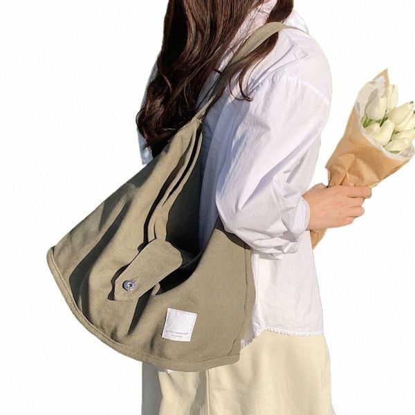 Femme coréenne élégante toile textile doux Slouchy Hobo pochette sac sous les bras Vintage bureau Lady tissu simple Shopper sac à bandoulière Y3VC #