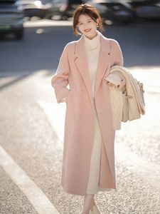 Manteau en laine rose pour femme en cachemire Double face haut de gamme pour femme Version coréenne manteau en laine de Style Hepburn ample de longueur moyenne 240115