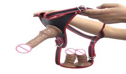 Vrouwelijke lederen riem Lesbisch seksspeelgoed Verwijderbare Threeded Dildo Gag Soft Strap on Dildo voor volwassen bondage Women Toys Products X0506009875