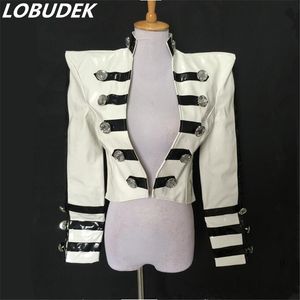 Femme veste courte en cuir manteau marée mince vêtements d'extérieur chanteur bal spectacle scène costume danse blanc performance vêtements personnalité bar costume