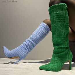 Femenina Long Sexy Ins para mujeres 2021 Toe puntiagudo Slip-on Solid sólido tacones sobre la rodilla zapatos de fiesta Damas T2 E8F7