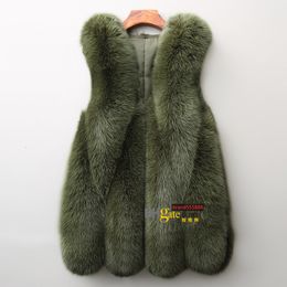 Femme longue gilet fourrure de renard vestes sans manches hiver gilets femmes vêtements épaissir chaud vêtements d'extérieur pardessus hauts à la mode