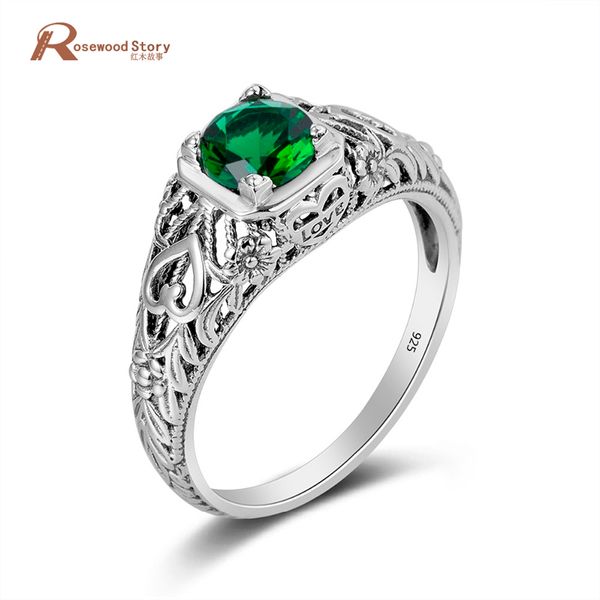Bague coeur d'amour femme cristal vert authentique en argent Sterling 925 bijoux à breloques faits à la main anneaux de pierre de naissance de mai pour petite amie